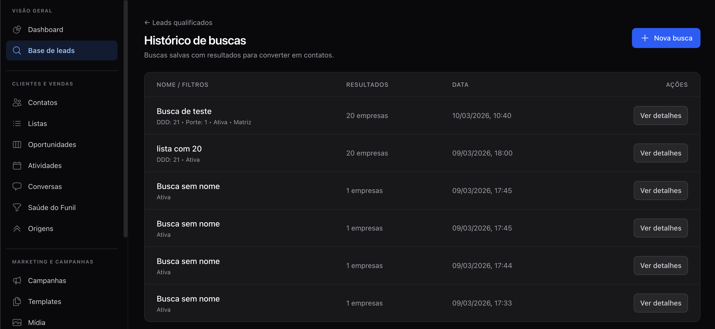Listas e contatos